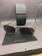 PRADA PRA51S Rectangular Metal Sunglasses Gold Frame Gray Tinted Lens 58-17