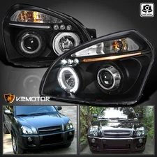 Fits 2005-2009 Hyundai Tucson Black LED Halo Projector Headlights Lamps LH+RH