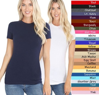 (Zenana) Crew Neck Short Sleeve T Shirt Basic Plain Solid Top Cotton (S-XL)
