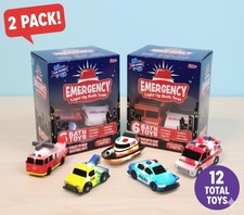     EMERGENCY Light Up Bath Toys 2-Pack, 12 Total Vehicles - Water Activated 