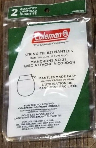 BRAND NEW 2 COLEMAN LANTERN MANTLES #21 STRING TIE 1 PACK OF 2 & FREE DECAL