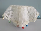 Antique Vintage Jug Cover Crochet Lace Net Multi Coloured Glass Beaded Milk