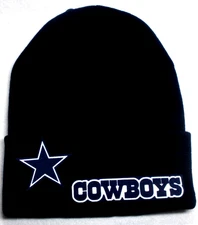 Dallas Cowboys flat applique logo on Navy Blue beanie cap hat. See details