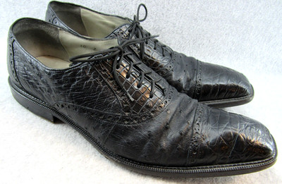 Belvedere Onesto II Genuine Ostrich & Caiman Crocodile Oxford Shoes Black Men 10
