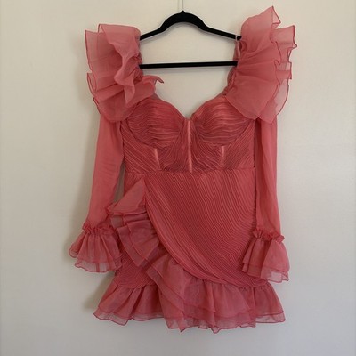 ASOS Luxe Organza ruffle ruched mini dress long sleeved pink FAIRY WHIMSY  sz 10 | eBay