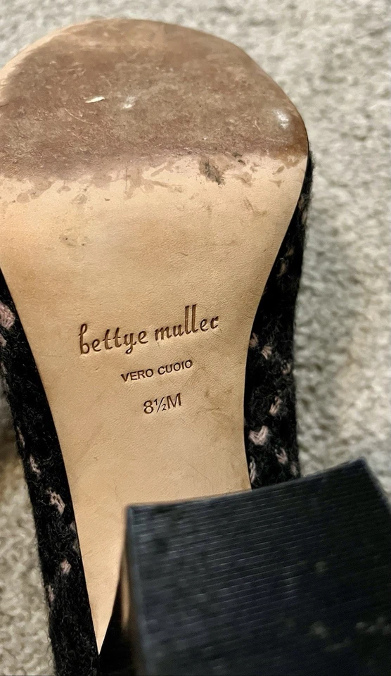 Zapatos mocasines Bettye Muller tweed tacón bloque 8,5 m dinero antiguo silenciosos de lujo preppy Foto 4 de 4
