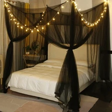 Canopy Bed Curtains with Lights,Elegant Bed Canopy Curtains Bed Netting for F...
