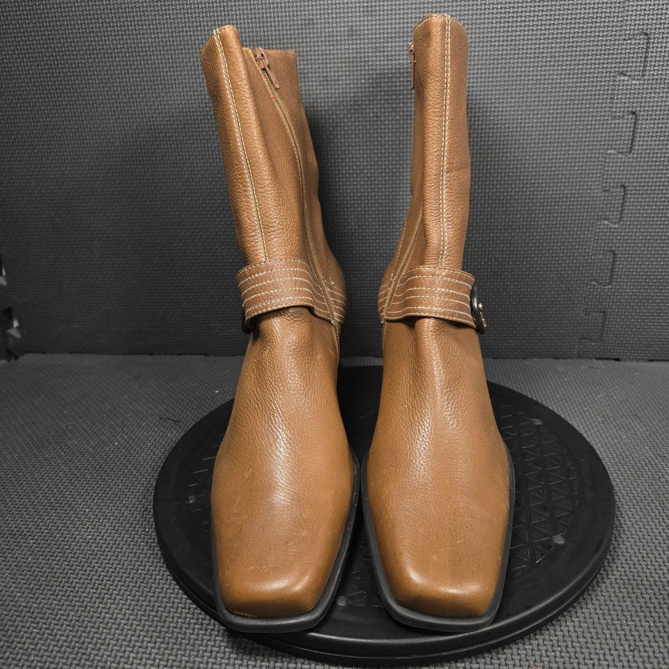 Botas Etienne Aigner Mujer Talla 11M Cuero Marrón Tacón al Tobillo Puntera Cuadrada Cremallera Foto 2 de 4