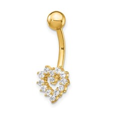 14k Gold 14 Gauge CZ Heart Belly Ring