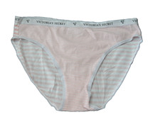 Vtg Victoria's Secret STRIPED PASTEL PINK Cotton Size M Signature HIGH-LEG BRIEF