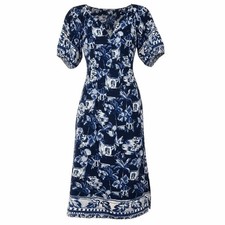 Loft Petite Navy White Mediterranean Toile Midi Dress Short Sleeve SP NWT