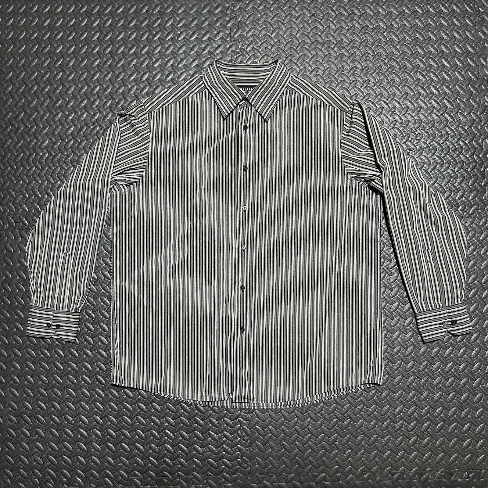 Axcess Claiborne Button Down Dress Shirt Striped Black Gray Long Sleeve Mens XL