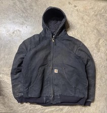 Vintage Black Carhartt J140 Detriot Style Faded Hooded Jacket. Mens Size Large