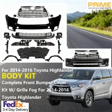 Fit 2014-2016 Toyota Highlander Front Complete Bumper Cover Kit W/ Grille Fog