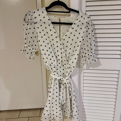 La Maison Talulah Something About You Mini Dress in White Black Polka Dot Print