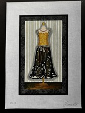 LANI Gold/Black Evening Dress on Stripes Hand Painted hp Needlepoint Canvas