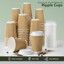 Disposable Ripple Triple walled Paper Coffee Cup Black-Brown with/without Lids