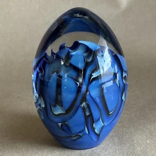 Vintage Robert Eickholt Art Glass Blue Ocean Studio Paperweight Signed 1986