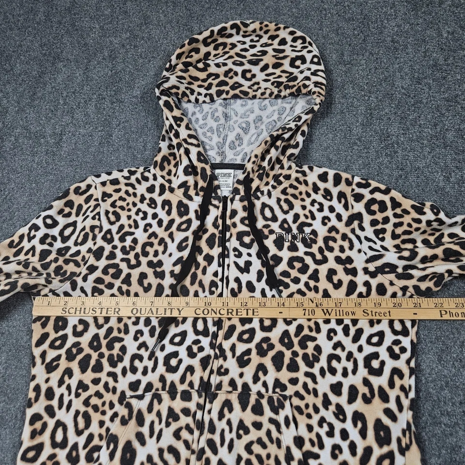 ROSA Victoria Secret Sudadera con Capucha Talla M Estampado de Leopardo Guepardo Vellón Cremallera Completa Suave Acogedora Foto 4 de 4