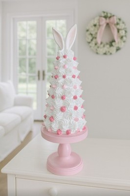 Deko Torte Etagere  Baiser Tupfer Schleife Ohren Rosa Weiß  14x39cm Clayre & Eef