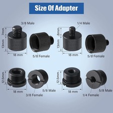 8 Mic Stand Thread Adapters 1/4 3/8 5/8 Screw Converter Set Black
