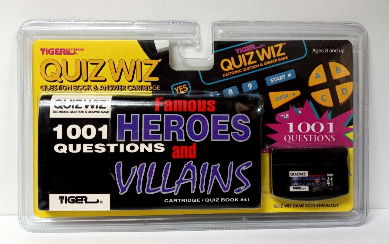 Tiger Quiz Wiz Heros and Villains Cartridge &amp; Book #41 1001 Questions New Sealed