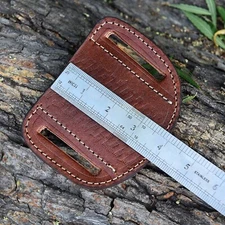 handmade Genuine pancake leather sheath folding knife trapper
