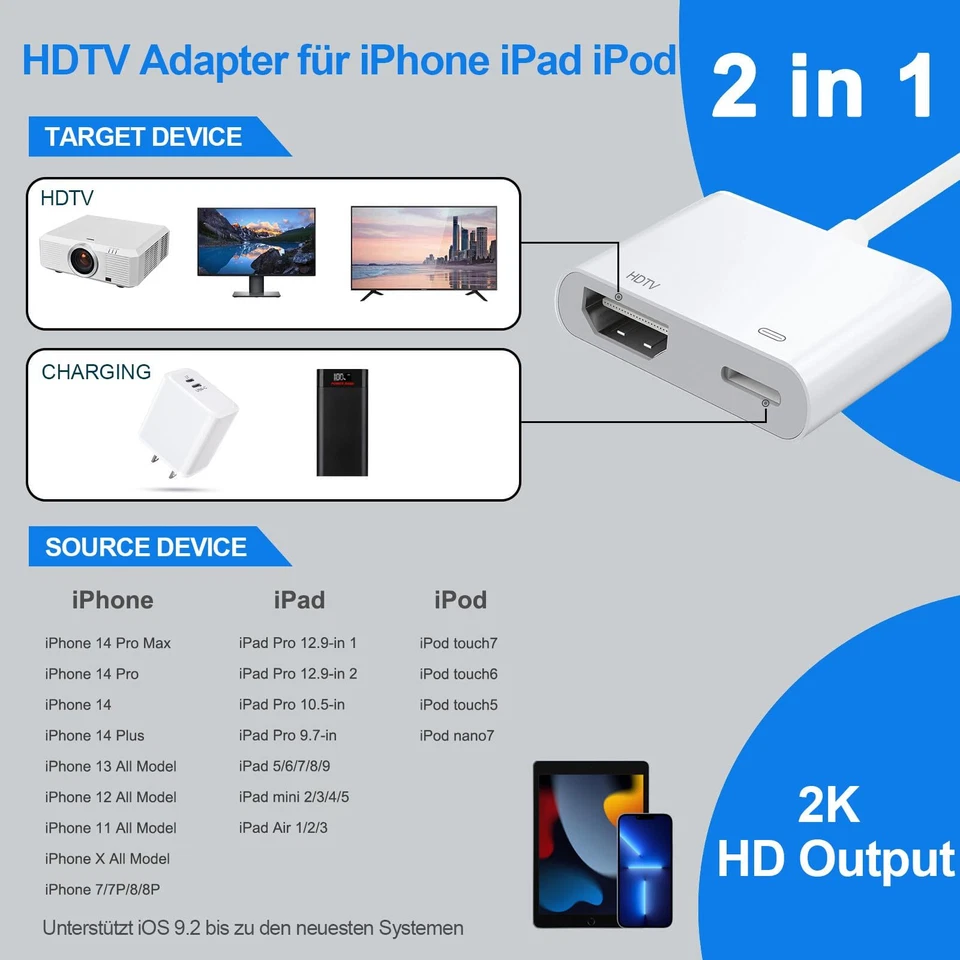 HDMI Adapter für iPhone iPad 1080P auf HDMI Digital AV Adapter für iPhone Vid... - Bild 3 von 4