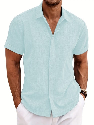 Neu Herren Leinenhemd Freizeit Slim Hemden Kurzarm Button Down Tops Bluse - Bild 13 von 21
