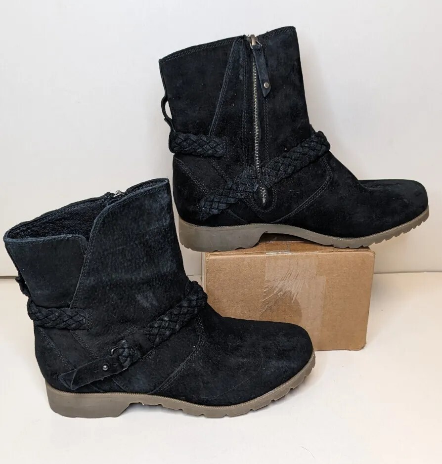 Teva De La Vina Womens Size 6 Black Suede Ankle Zipper Boots Shoes