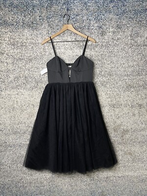 NWT FAME and PARTNERS Venice Dress Black Satin Tulle Midi Cocktail Wedding Sz 8