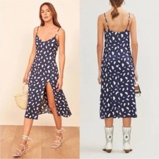 Reformation Womens Moray Side Slit V Neck Strappy Midi Blue Crimini Dress Size 0