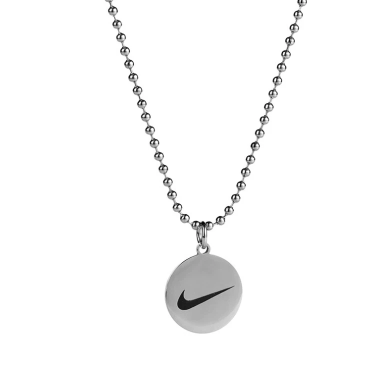 Titanium Silver Round Nike Hook Logo Right Marked Pendant Long Chain  Necklace