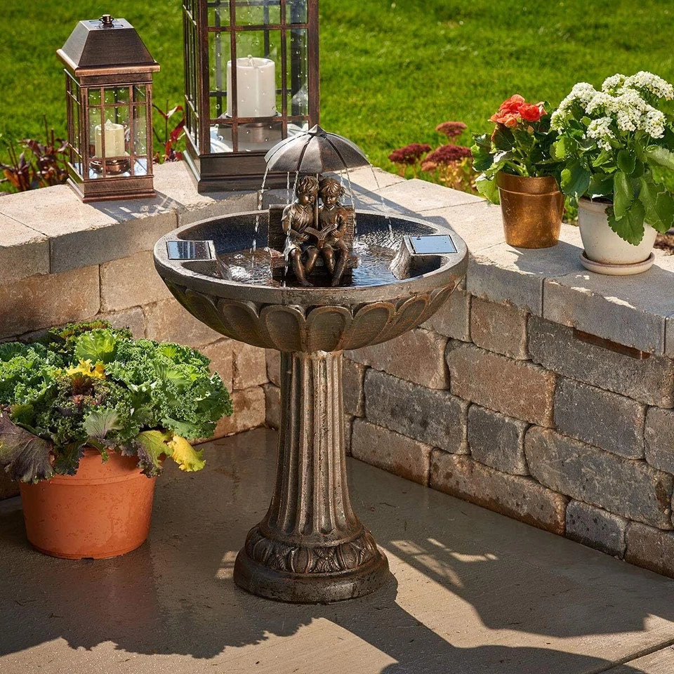 Solar Bird Bath Water Fountain Outdoor Patio Garden Yard Birdbath Bowl 33 inch - Image 3 of 4