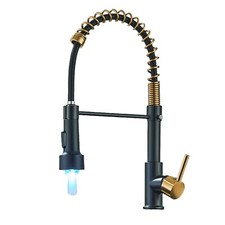 Black Brushed Gold LED Kitchen Sink Faucet Pull Down One Hole Spring Mixer Tap