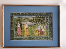 Peinture sur soie dans cadre tableau oriental indien inde moghol tableau