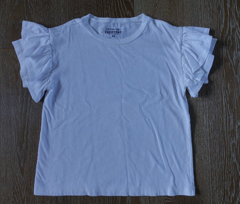 Crewcuts JCrew Girls White Flutter Sleeves T-Shirt Size 10 EUC