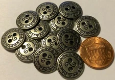 12 2-sided Silver Tone Metal 2-hole Sew-through Buttons Almost 5/8" 15mm 4914