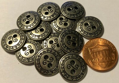 12 2-sided Silver Tone Metal 2-hole Sew-through Buttons Almost 5/8'' 15mm 4914