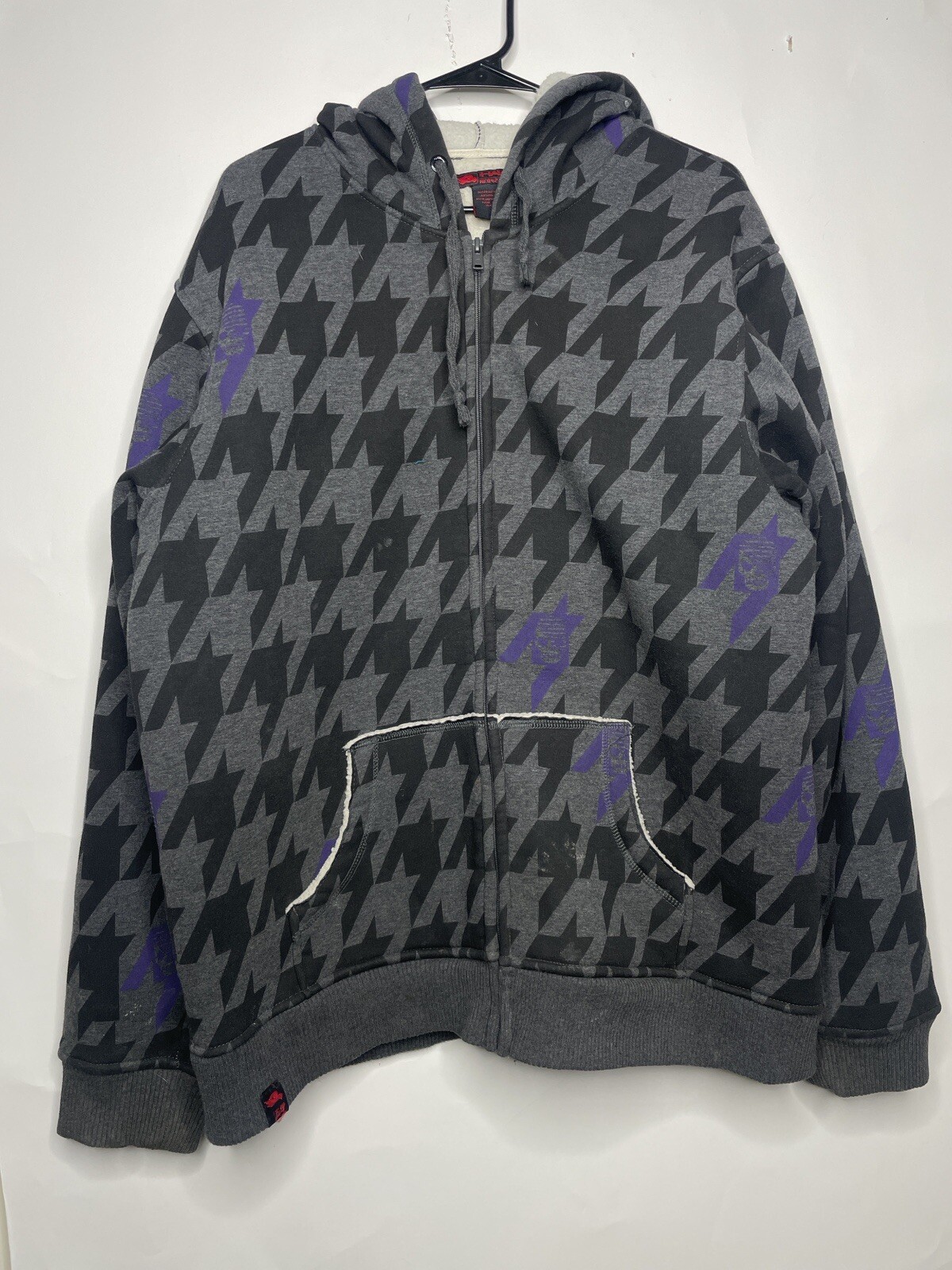 Tony Hawk Cyber Grunge Sherpa Fleece Lined Zip Up Hoodie XXL Skate Black Y2K