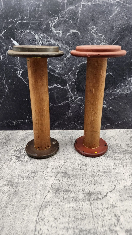 Juego de 2 carretes de madera antiguos textiles Pennsylvania Foto 4 de 4