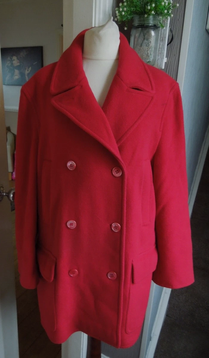 Michael Kors Vintage Red Cashmere Wool D B Pea Coat Oversize Jacket UK 10