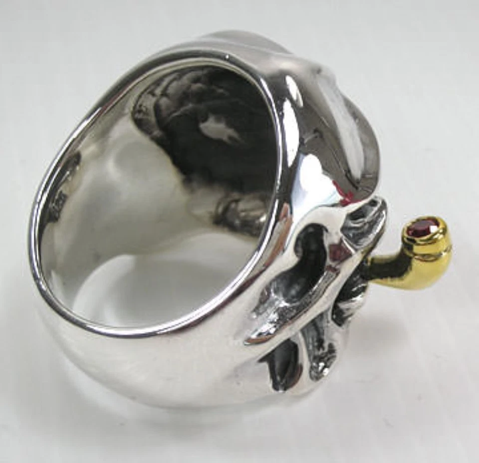 ANILLO MAFIA ORO AMARILLO 14K CIGARRO PLATA ESTERLINA 925 PARA HOMBRE NUEVO BIKER ROCKER PUNK Foto 4 de 4