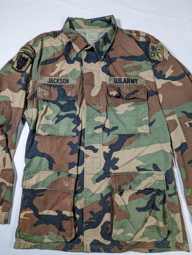Authentic Small/Long US Army Airborne Woodland Camouflage BDU Jacket Shirt Camo - Picture 2 of 15