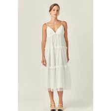Anthropologie English Factory Women's White Tulle Contrast Midi Dress, M