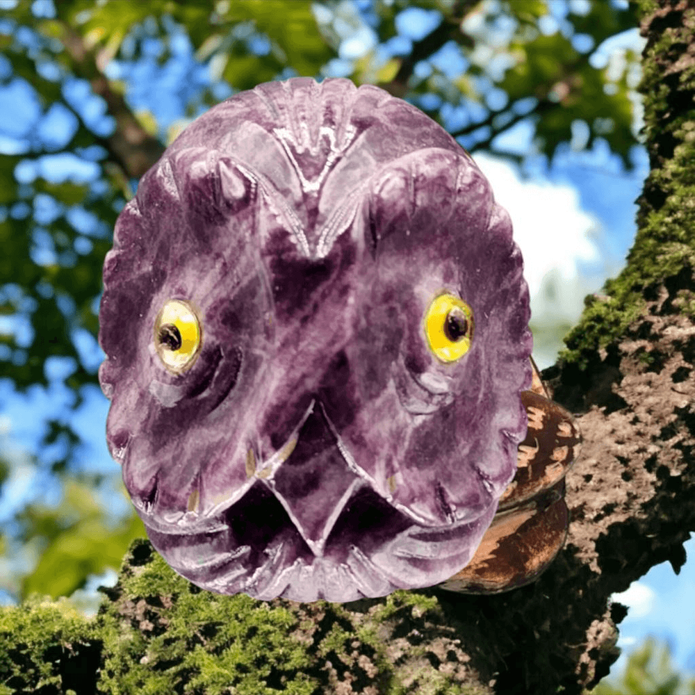 Purple Italian Marble Owl Paperweight Glass Eyes Made In Italy Bird Figurine