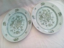 Oval serving platters x 2, Crown Devon S. Fielding, oriental green transferware