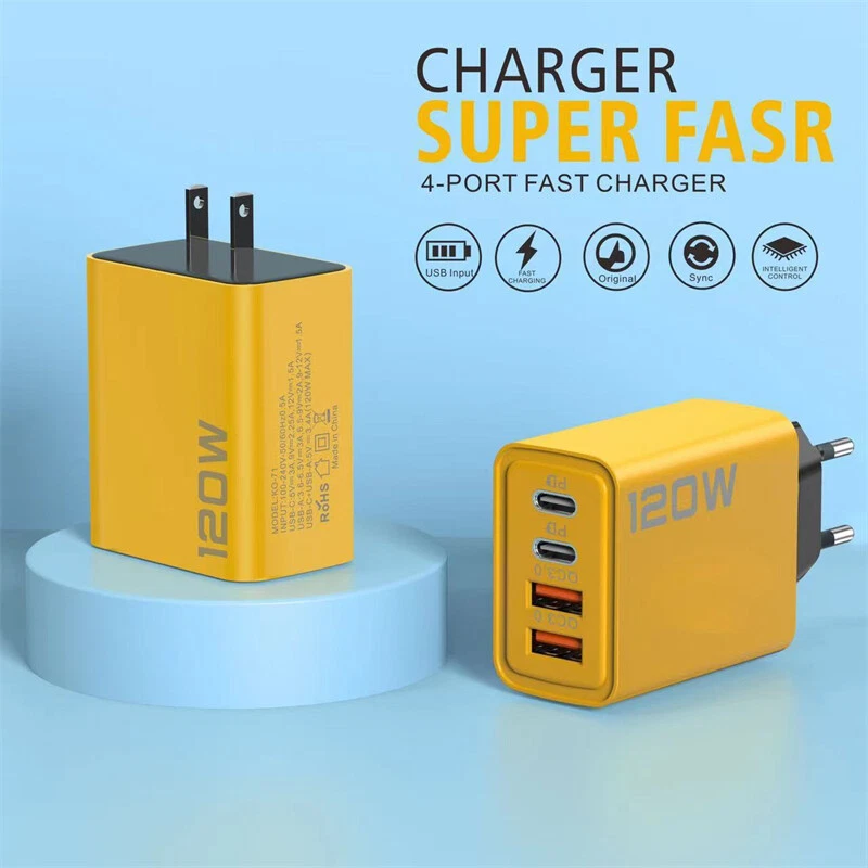 120W 4-Port USB C Fast Wall Charger Block All Cell Phone 16 15 13 11 X iPad lot image 3