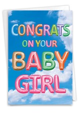 1 Baby Card with Envelope - Baby Girl Not 3D or Layered C5651LBBG