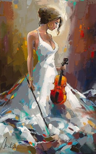 Abstract Girl Play Violin and Dancing Canvas Painting Wall Art Poster Wall Decor - Picture 7 of 8